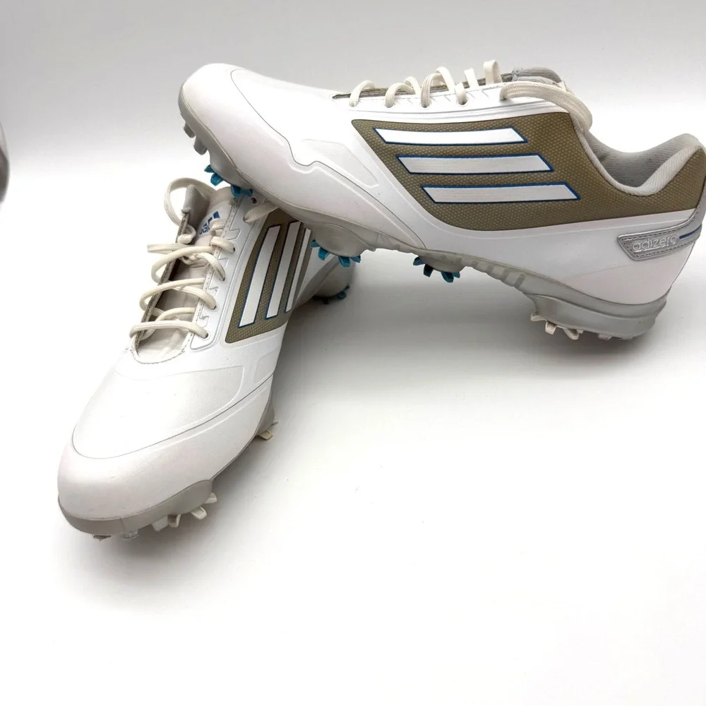 Adidas Adizero Golf Shoes Men's 9.5 White Blue Q46801 Spiked Golf Cleats